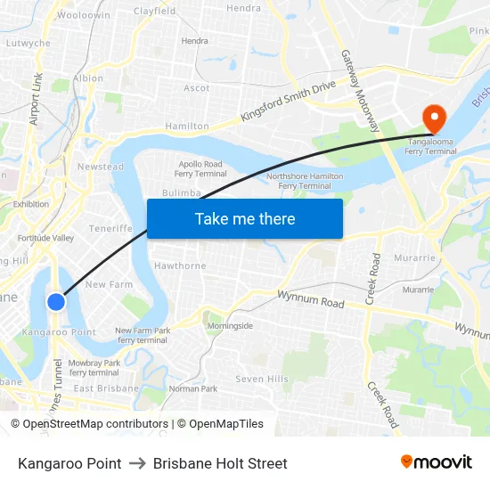 Kangaroo Point to Brisbane Holt Street map