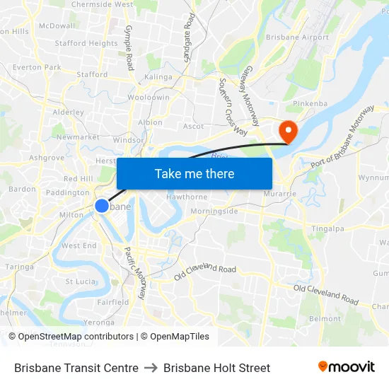 Brisbane Transit Centre to Brisbane Holt Street map