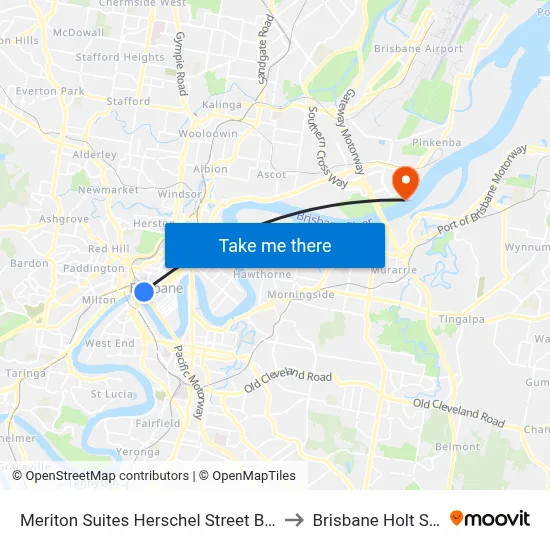 Meriton Suites Herschel Street Brisbane to Brisbane Holt Street map