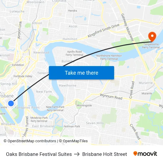 Oaks Brisbane Festival Suites to Brisbane Holt Street map