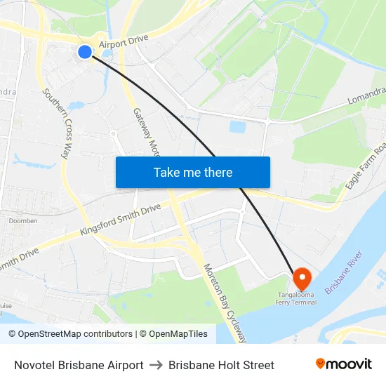 Novotel Brisbane Airport to Brisbane Holt Street map