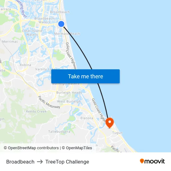 Broadbeach to TreeTop Challenge map