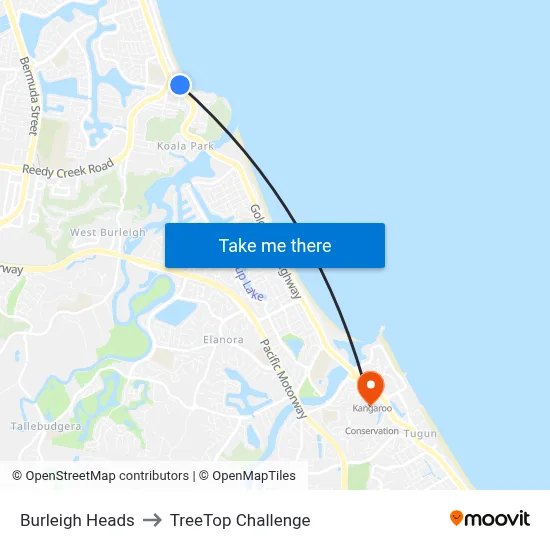 Burleigh Heads to TreeTop Challenge map