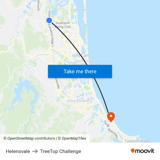 Helensvale to TreeTop Challenge map