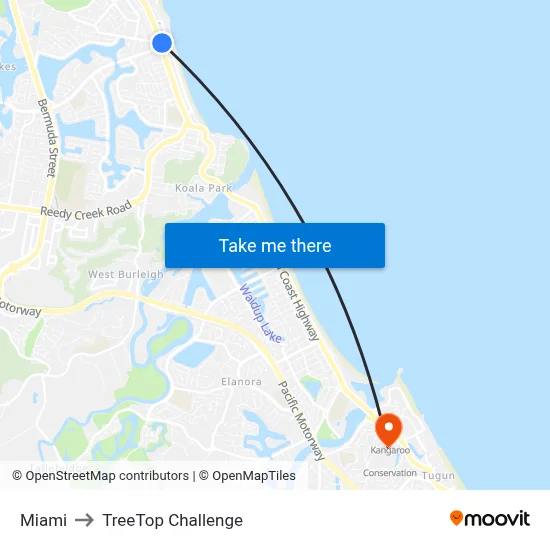 Miami to TreeTop Challenge map