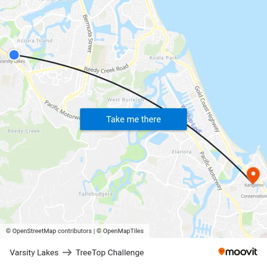 Varsity Lakes to TreeTop Challenge map