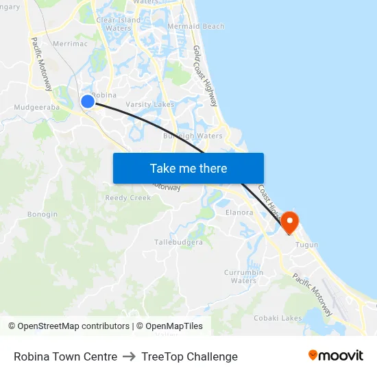 Robina Town Centre to TreeTop Challenge map
