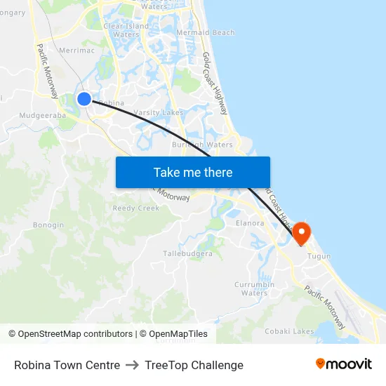 Robina Town Centre to TreeTop Challenge map