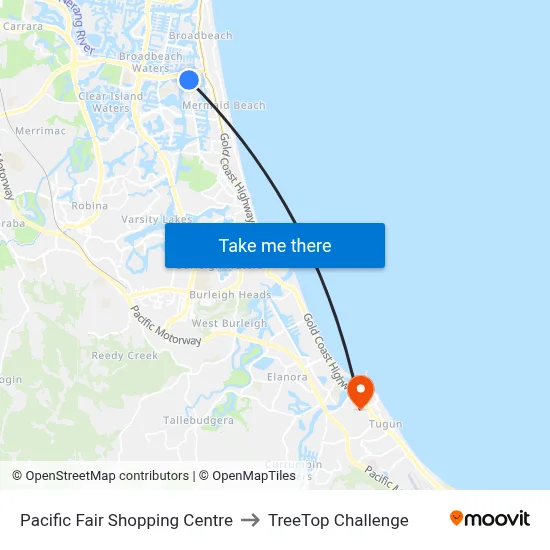Pacific Fair Shopping Centre to TreeTop Challenge map