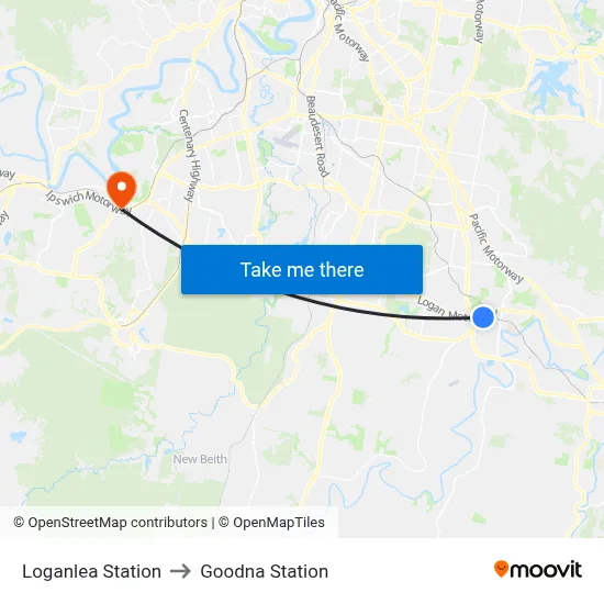 Loganlea Station to Goodna Station map