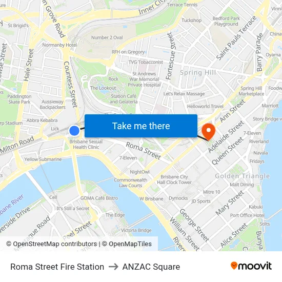 Roma Street Fire Station to ANZAC Square map