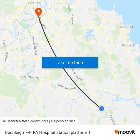 Beenleigh to PA Hospital station platform 1 map
