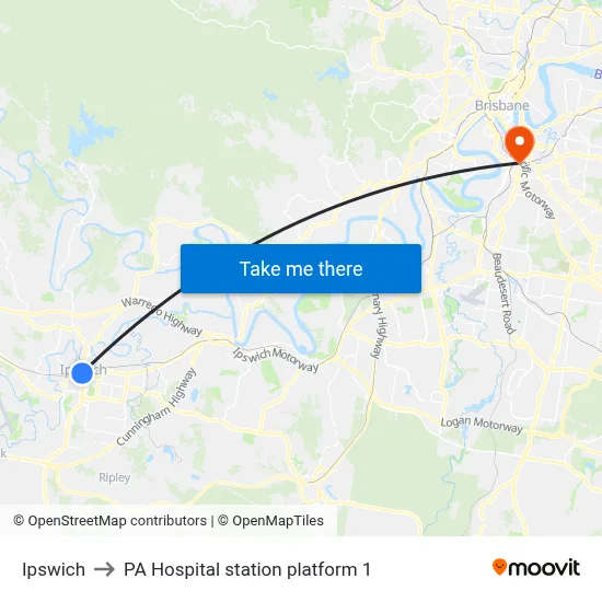 Ipswich to PA Hospital station platform 1 map