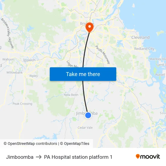 Jimboomba to PA Hospital station platform 1 map