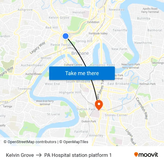 Kelvin Grove to PA Hospital station platform 1 map