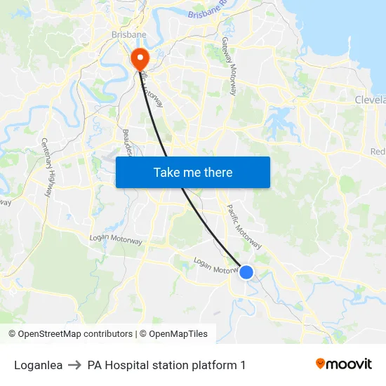 Loganlea to PA Hospital station platform 1 map