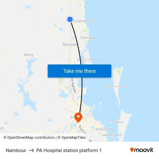 Nambour to PA Hospital station platform 1 map