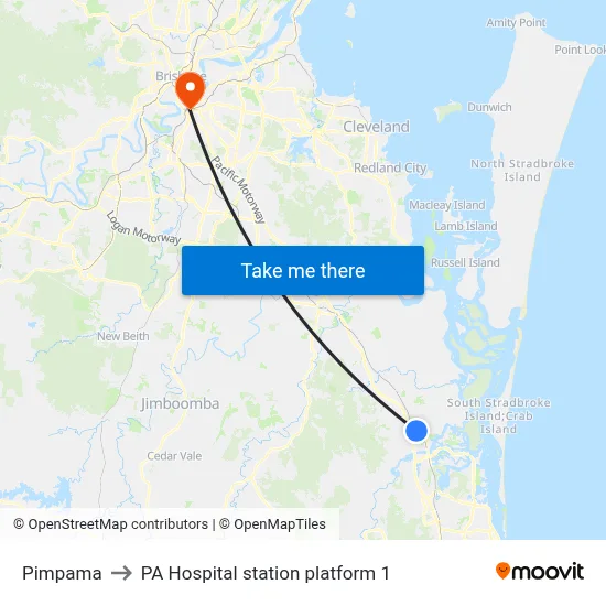 Pimpama to PA Hospital station platform 1 map