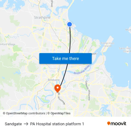 Sandgate to PA Hospital station platform 1 map