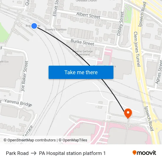 Park Road to PA Hospital station platform 1 map