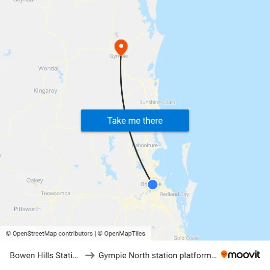 Bowen Hills Station to Gympie North station platform 1 map