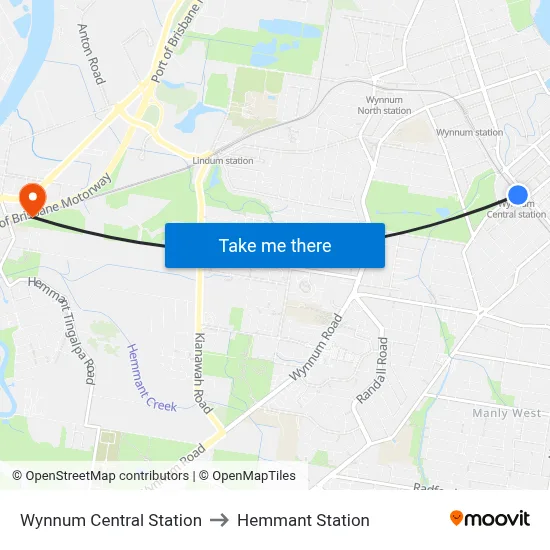 Wynnum Central Station to Hemmant Station map