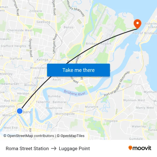 Roma Street Station to Luggage Point map