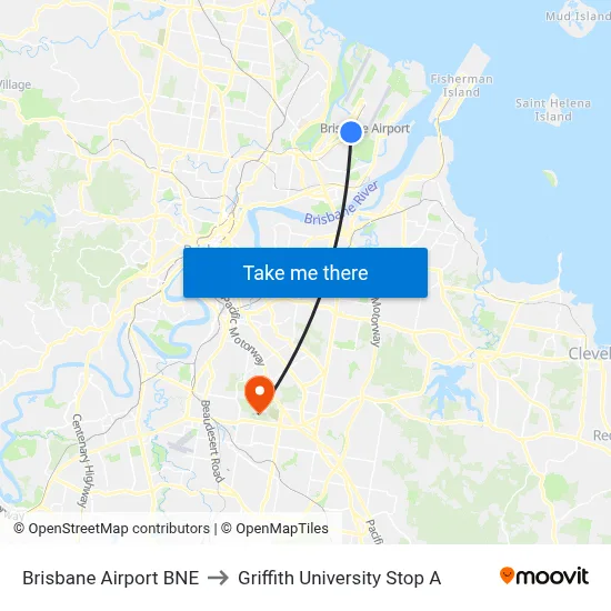 Brisbane Airport BNE to Griffith University Stop A map