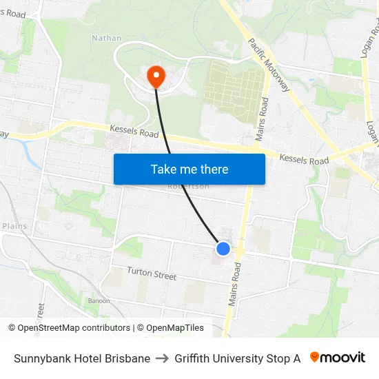Sunnybank Hotel Brisbane to Griffith University Stop A map