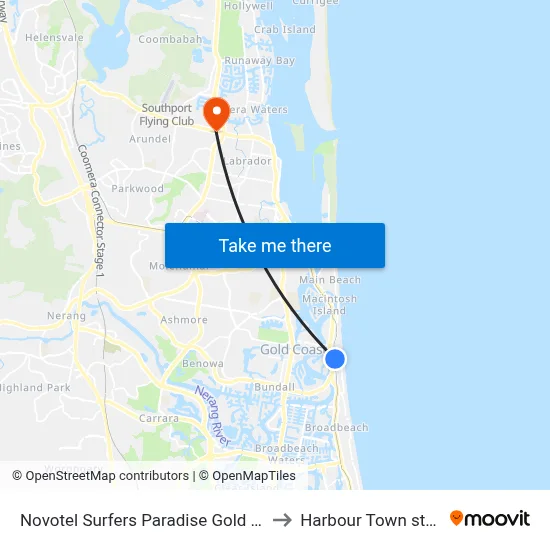 Novotel Surfers Paradise Gold Coast to Harbour Town stop B map