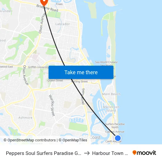 Peppers Soul Surfers Paradise Gold Coast to Harbour Town stop B map