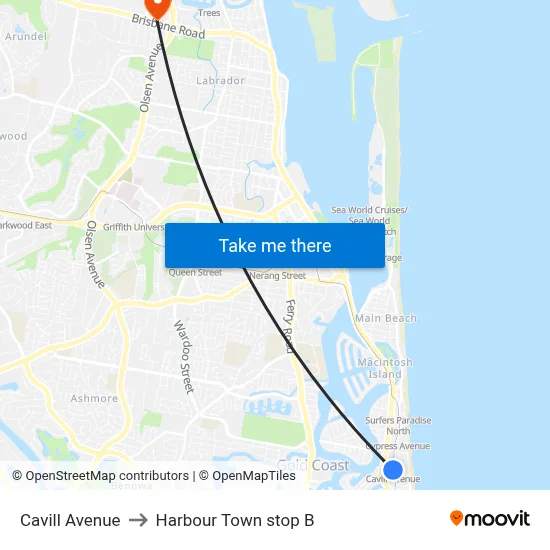 Cavill Avenue to Harbour Town stop B map