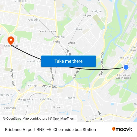 Brisbane Airport BNE to Chermside bus Station map