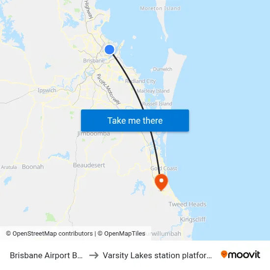 Brisbane Airport BNE to Varsity Lakes station platform 2 map