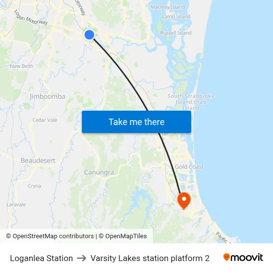 Loganlea Station to Varsity Lakes station platform 2 map