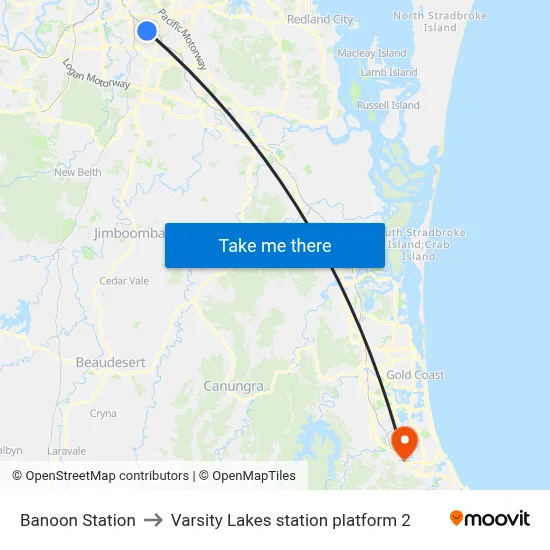 Banoon Station to Varsity Lakes station platform 2 map