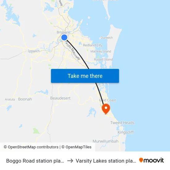 Boggo Road station platform 6 to Varsity Lakes station platform 2 map