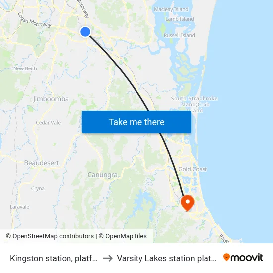 Kingston station, platform 2 to Varsity Lakes station platform 2 map