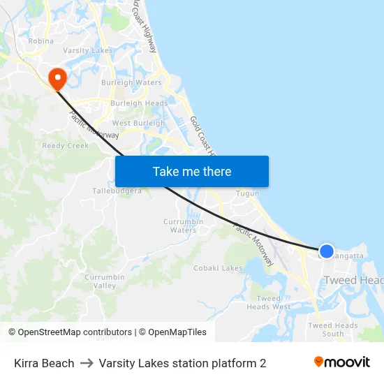Kirra Beach to Varsity Lakes station platform 2 map