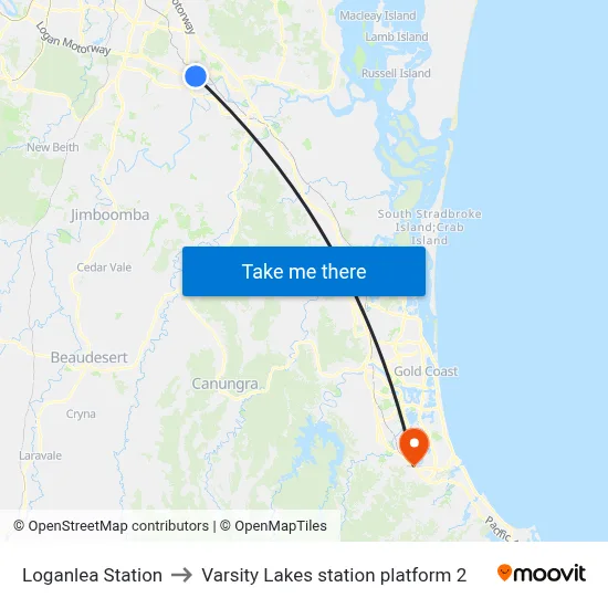 Loganlea Station to Varsity Lakes station platform 2 map