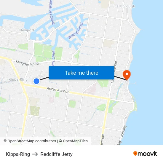 Kippa-Ring to Redcliffe Jetty map
