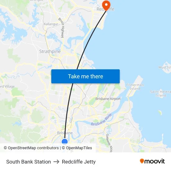 South Bank Station to Redcliffe Jetty map