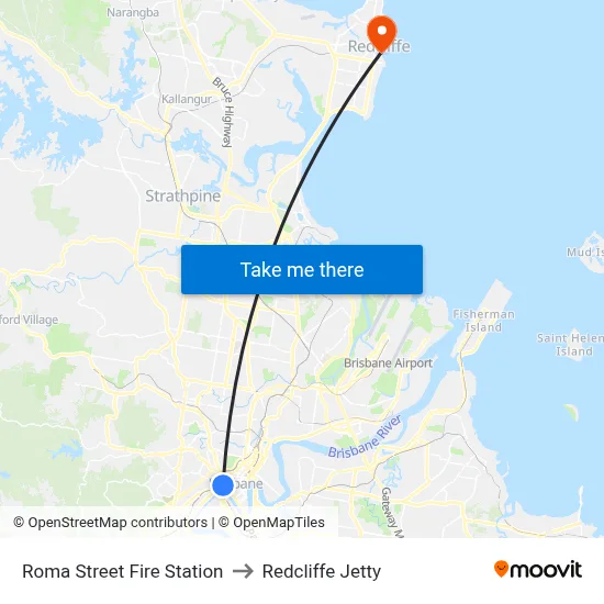 Roma Street Fire Station to Redcliffe Jetty map