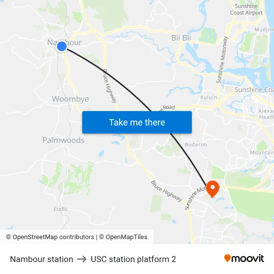 Nambour station to USC station platform 2 map