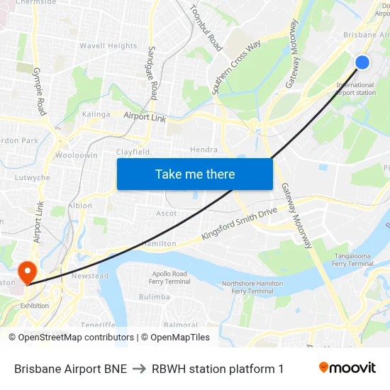 Brisbane Airport BNE to RBWH station platform 1 map