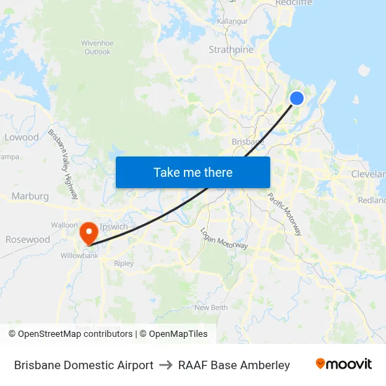 Brisbane Domestic Airport to RAAF Base Amberley map