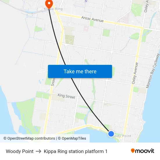Woody Point to Kippa Ring station platform 1 map