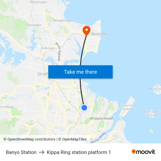 Banyo Station to Kippa Ring station platform 1 map