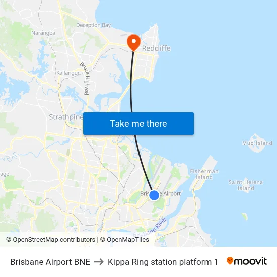 Brisbane Airport BNE to Kippa Ring station platform 1 map