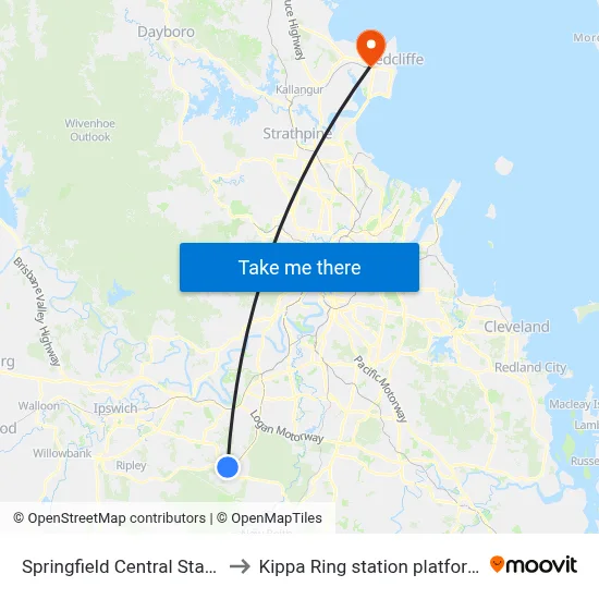 Springfield Central Station to Kippa Ring station platform 1 map